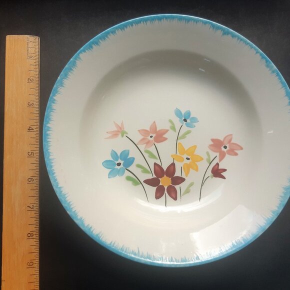 4 Bowls Made in France Salins Avril Hand Painted Folk Art Farmhouse Cottage Blue - Picture 5 of 7